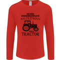 Old Man With a Tractor Driver Farmer Farm Mens Long Sleeve T-Shirt Red