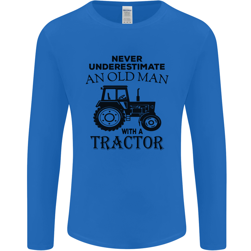 Old Man With a Tractor Driver Farmer Farm Mens Long Sleeve T-Shirt Royal Blue