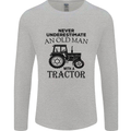 Old Man With a Tractor Driver Farmer Farm Mens Long Sleeve T-Shirt Sports Grey