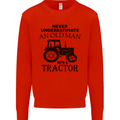 Old Man With a Tractor Driver Farmer Farm Mens Sweatshirt Jumper Bright Red