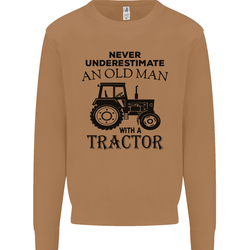 Old Man With a Tractor Driver Farmer Farm Mens Sweatshirt Jumper Caramel Latte