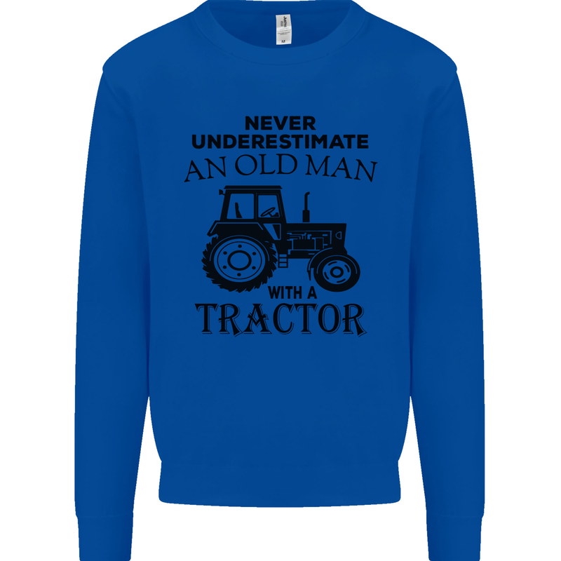 Old Man With a Tractor Driver Farmer Farm Mens Sweatshirt Jumper Royal Blue