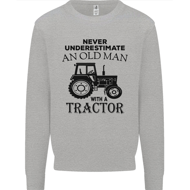Old Man With a Tractor Driver Farmer Farm Mens Sweatshirt Jumper Sports Grey