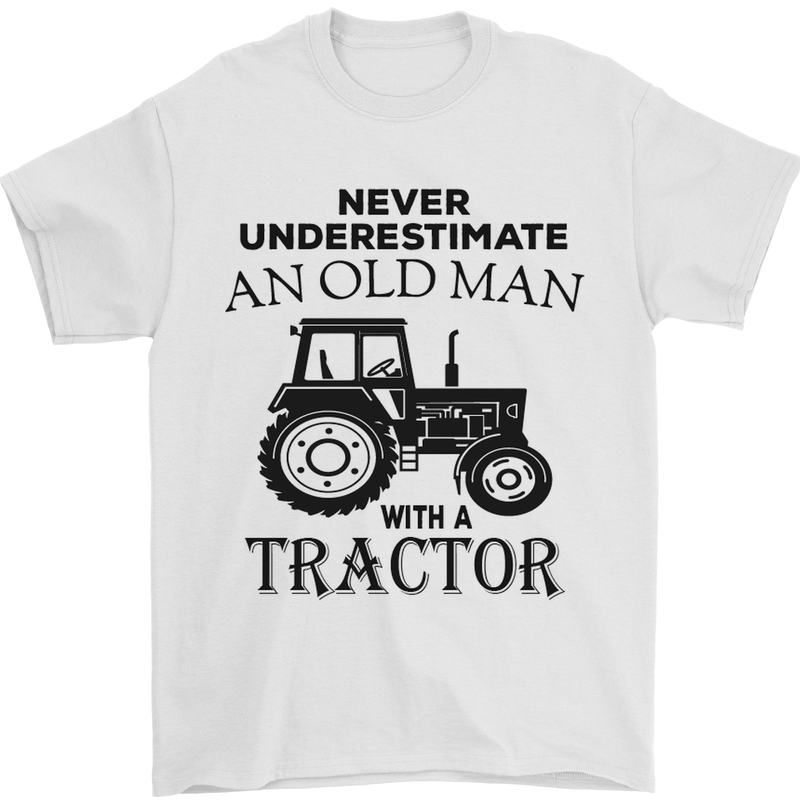 Old Man With a Tractor Driver Farmer Farm Mens T-Shirt Cotton Gildan White