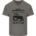 Old Man With a Tractor Driver Farmer Farm Mens V-Neck Cotton T-Shirt Charcoal