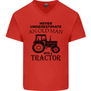 Old Man With a Tractor Driver Farmer Farm Mens V-Neck Cotton T-Shirt Red