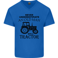 Old Man With a Tractor Driver Farmer Farm Mens V-Neck Cotton T-Shirt Royal Blue