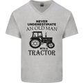 Old Man With a Tractor Driver Farmer Farm Mens V-Neck Cotton T-Shirt Sports Grey