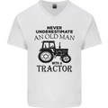 Old Man With a Tractor Driver Farmer Farm Mens V-Neck Cotton T-Shirt White