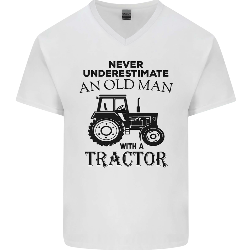 Old Man With a Tractor Driver Farmer Farm Mens V-Neck Cotton T-Shirt White