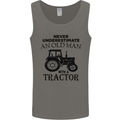 Old Man With a Tractor Driver Farmer Farm Mens Vest Tank Top Charcoal