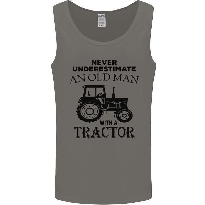 Old Man With a Tractor Driver Farmer Farm Mens Vest Tank Top Charcoal