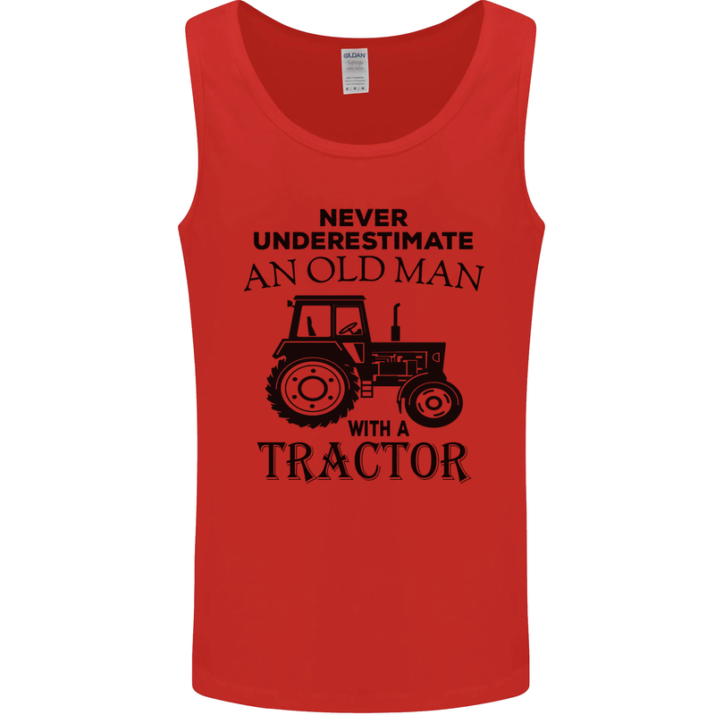 Old Man With a Tractor Driver Farmer Farm Mens Vest Tank Top Red