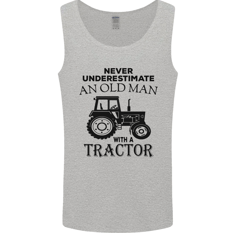 Old Man With a Tractor Driver Farmer Farm Mens Vest Tank Top Sports Grey