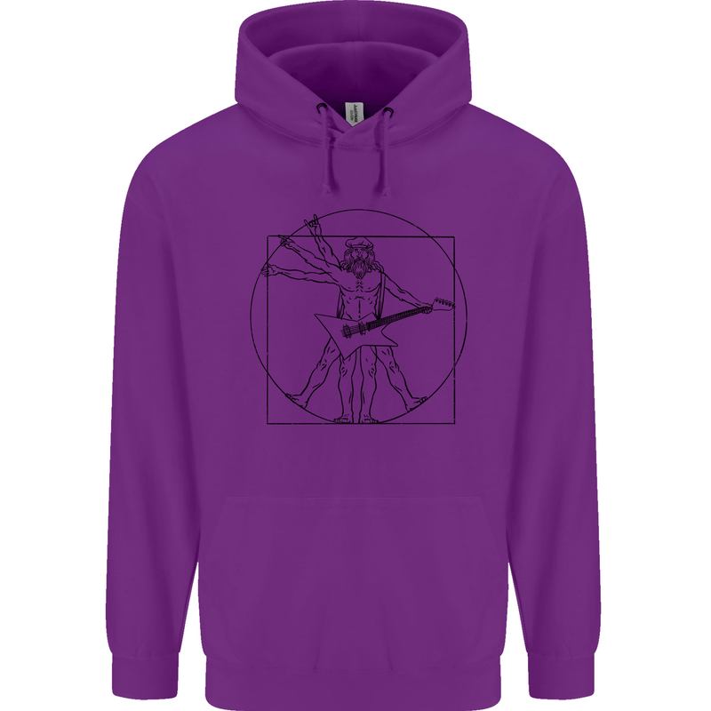 Old Rocker Vitruvian Guitarist Funny Guitar Childrens Kids Hoodie Purple