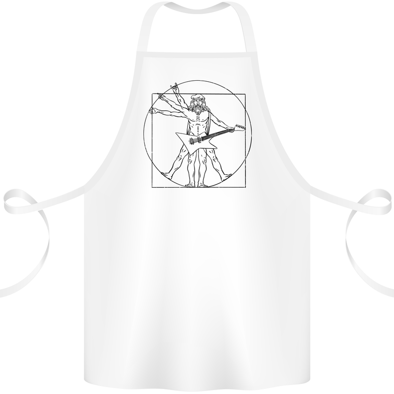 Old Rocker Vitruvian Guitarist Funny Guitar Cotton Apron 100% Organic White