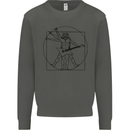 Old Rocker Vitruvian Guitarist Funny Guitar Kids Sweatshirt Jumper Storm Grey