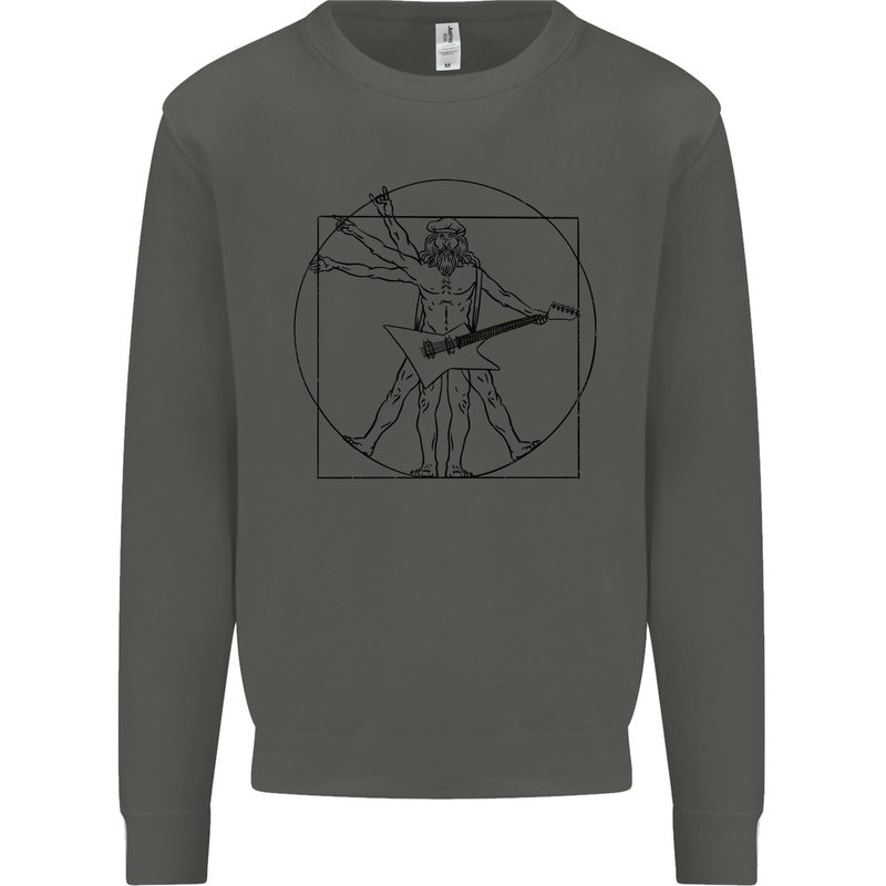 Old Rocker Vitruvian Guitarist Funny Guitar Kids Sweatshirt Jumper Storm Grey