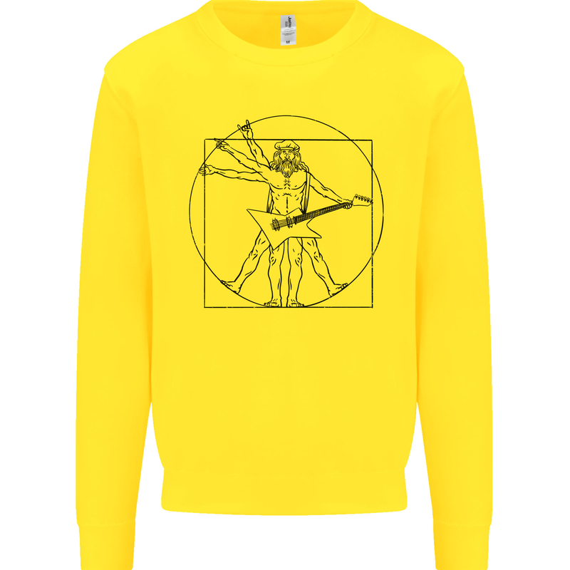 Old Rocker Vitruvian Guitarist Funny Guitar Kids Sweatshirt Jumper Yellow