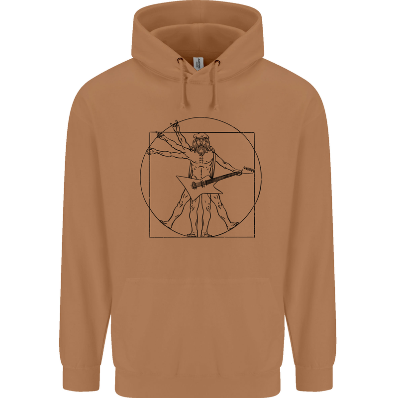 Old Rocker Vitruvian Guitarist Funny Guitar Mens 80% Cotton Hoodie Caramel Latte