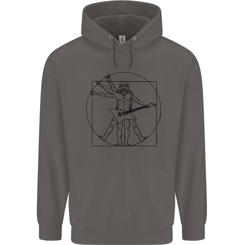 Old Rocker Vitruvian Guitarist Funny Guitar Mens 80% Cotton Hoodie Charcoal