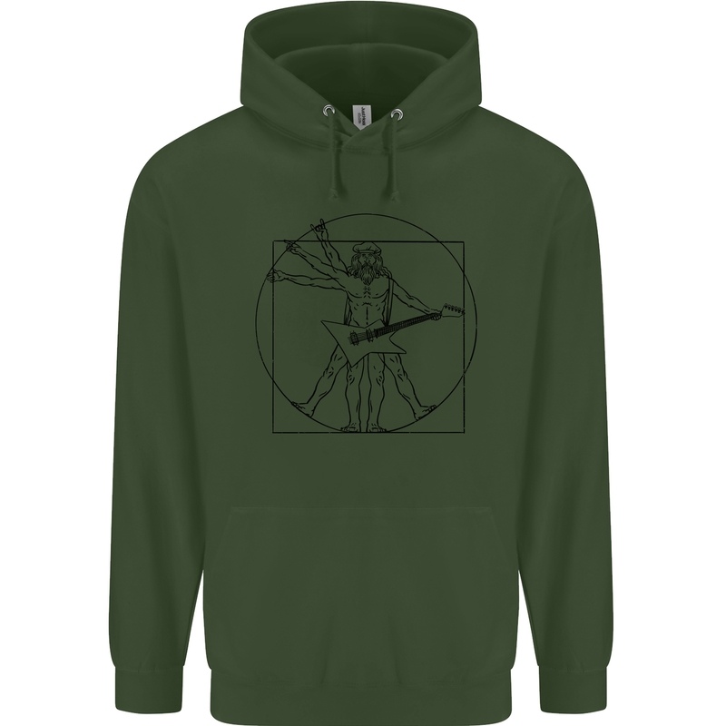 Old Rocker Vitruvian Guitarist Funny Guitar Mens 80% Cotton Hoodie Forest Green