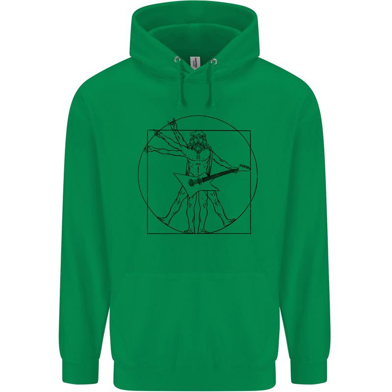 Old Rocker Vitruvian Guitarist Funny Guitar Mens 80% Cotton Hoodie Irish Green