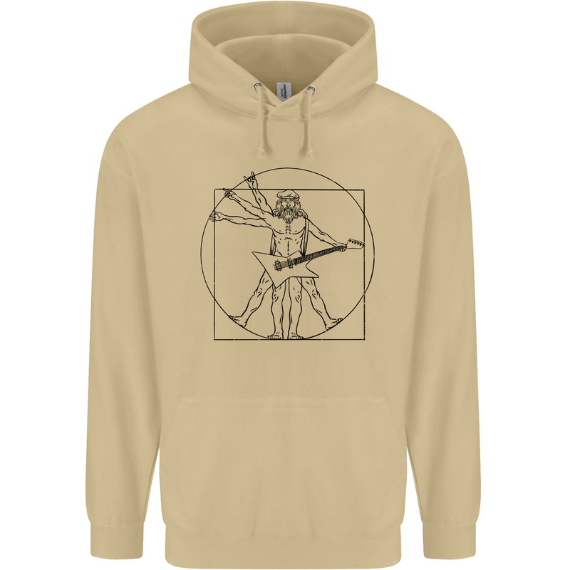 Old Rocker Vitruvian Guitarist Funny Guitar Mens 80% Cotton Hoodie Sand