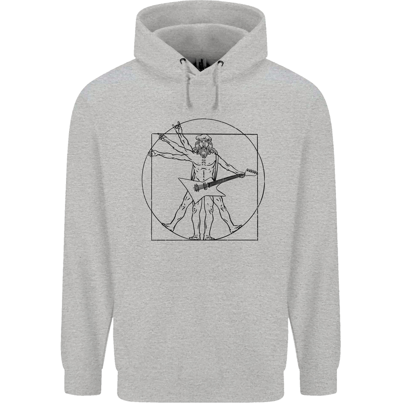 Old Rocker Vitruvian Guitarist Funny Guitar Mens 80% Cotton Hoodie Sports Grey