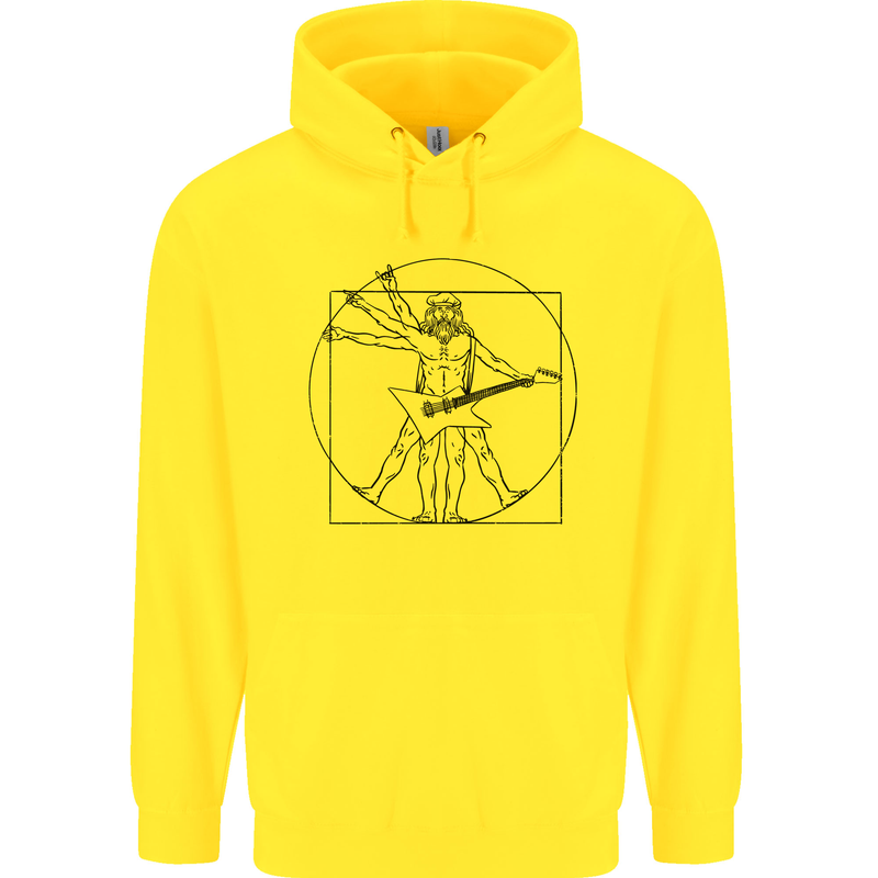 Old Rocker Vitruvian Guitarist Funny Guitar Mens 80% Cotton Hoodie Yellow