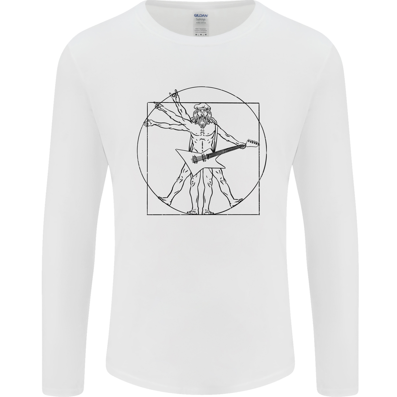 Old Rocker Vitruvian Guitarist Funny Guitar Mens Long Sleeve T-Shirt White