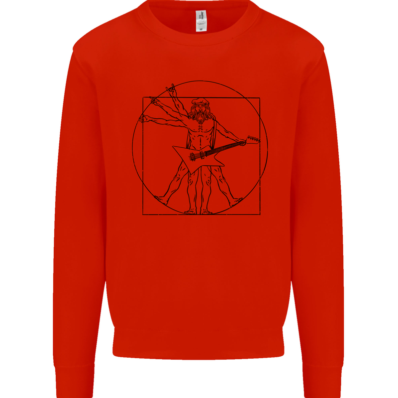 Old Rocker Vitruvian Guitarist Funny Guitar Mens Sweatshirt Jumper Bright Red