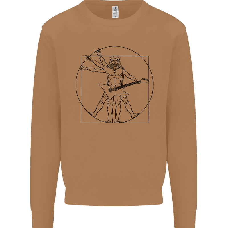 Old Rocker Vitruvian Guitarist Funny Guitar Mens Sweatshirt Jumper Caramel Latte