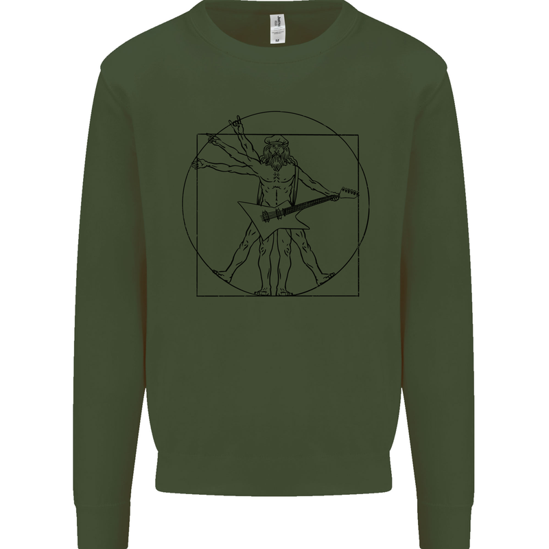 Old Rocker Vitruvian Guitarist Funny Guitar Mens Sweatshirt Jumper Forest Green