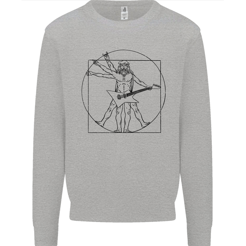 Old Rocker Vitruvian Guitarist Funny Guitar Mens Sweatshirt Jumper Sports Grey