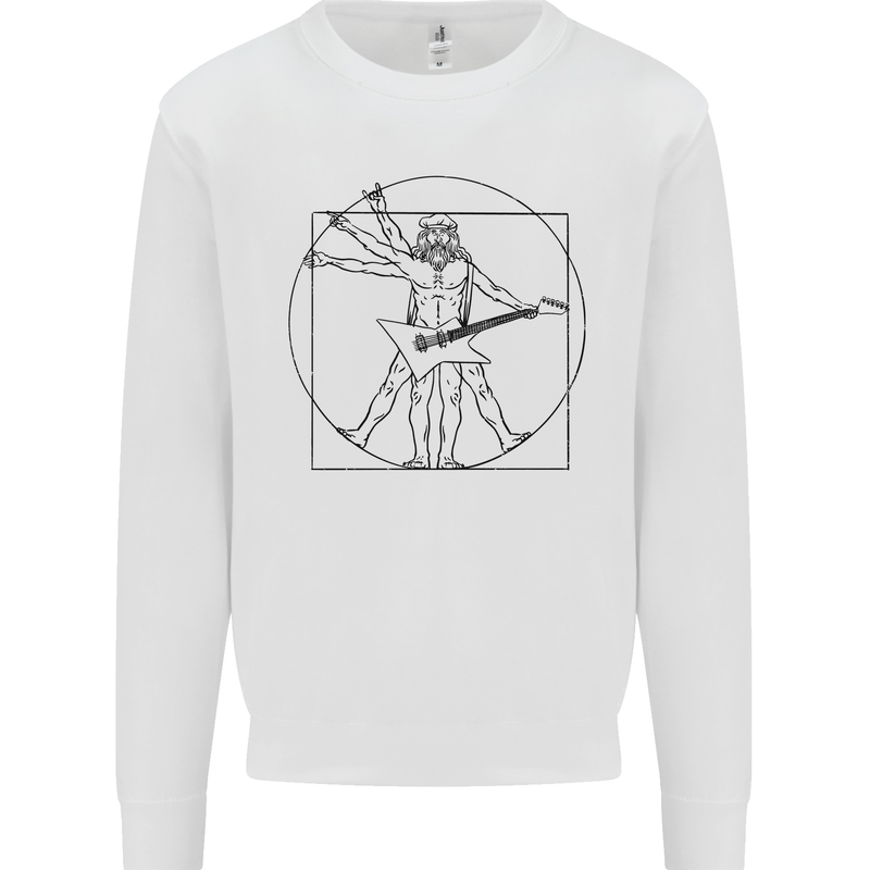 Old Rocker Vitruvian Guitarist Funny Guitar Mens Sweatshirt Jumper White