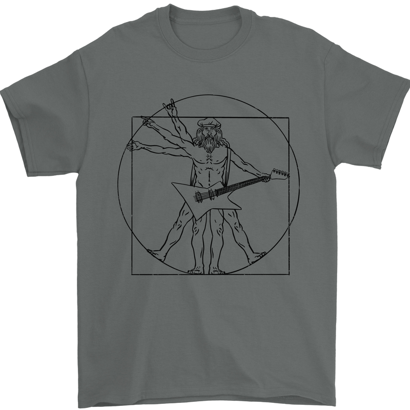 Old Rocker Vitruvian Guitarist Funny Guitar Mens T-Shirt 100% Cotton Charcoal