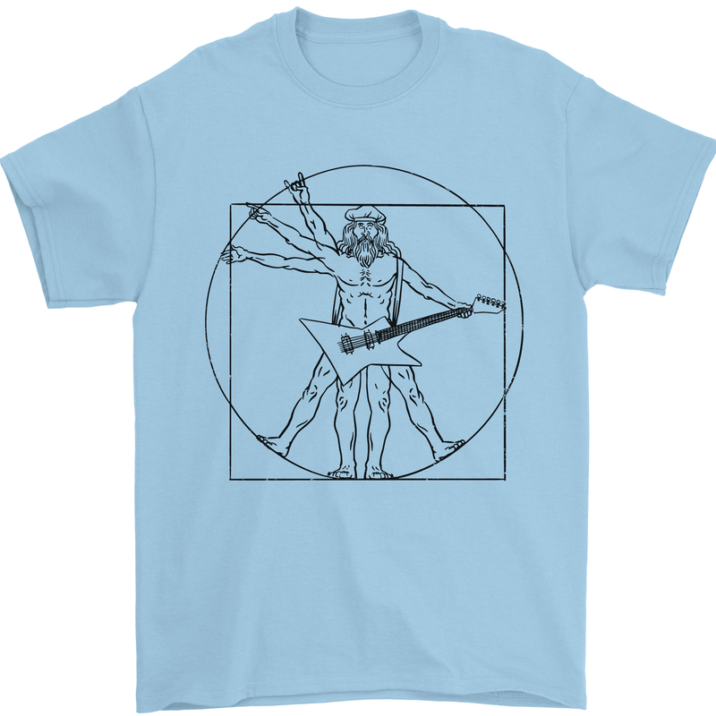 Old Rocker Vitruvian Guitarist Funny Guitar Mens T-Shirt 100% Cotton Light Blue