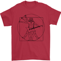 Old Rocker Vitruvian Guitarist Funny Guitar Mens T-Shirt 100% Cotton Red