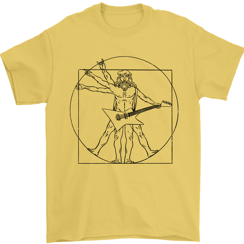 Old Rocker Vitruvian Guitarist Funny Guitar Mens T-Shirt 100% Cotton Yellow