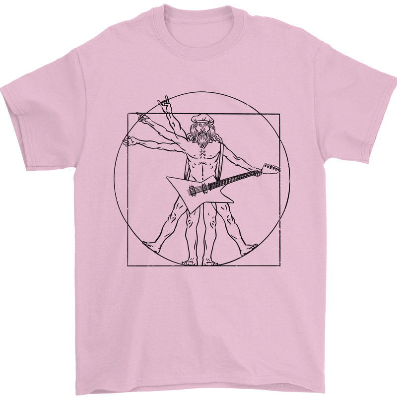 Old Rocker Vitruvian Guitarist Funny Guitar Mens T-Shirt Cotton Gildan Light Pink
