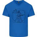 Old Rocker Vitruvian Guitarist Funny Guitar Mens V-Neck Cotton T-Shirt Royal Blue