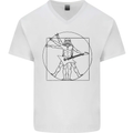 Old Rocker Vitruvian Guitarist Funny Guitar Mens V-Neck Cotton T-Shirt White