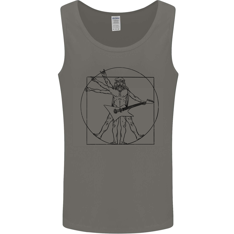 Old Rocker Vitruvian Guitarist Funny Guitar Mens Vest Tank Top Charcoal