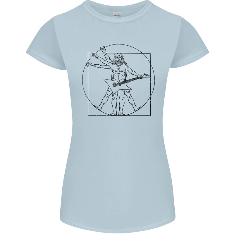 Old Rocker Vitruvian Guitarist Funny Guitar Womens Petite Cut T-Shirt Light Blue