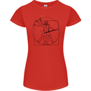Old Rocker Vitruvian Guitarist Funny Guitar Womens Petite Cut T-Shirt Red