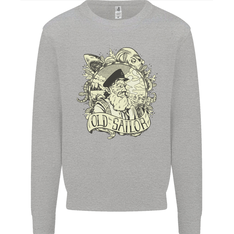 Old Sailor Octopus White Shark Captain Kids Sweatshirt Jumper Sports Grey