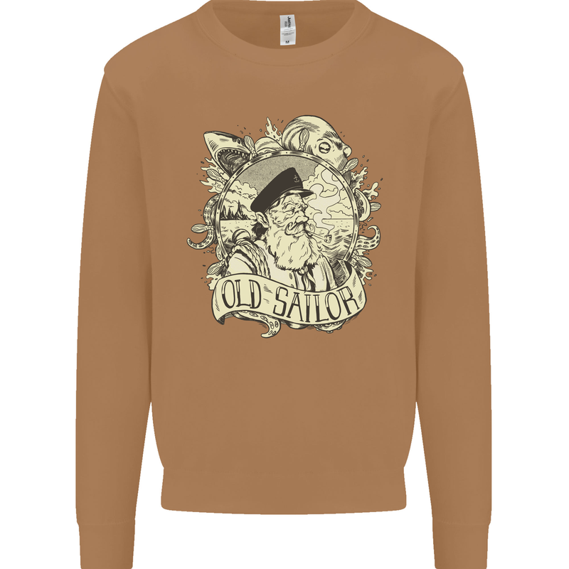 Old Sailor Octopus White Shark Captain Mens Sweatshirt Jumper Caramel Latte