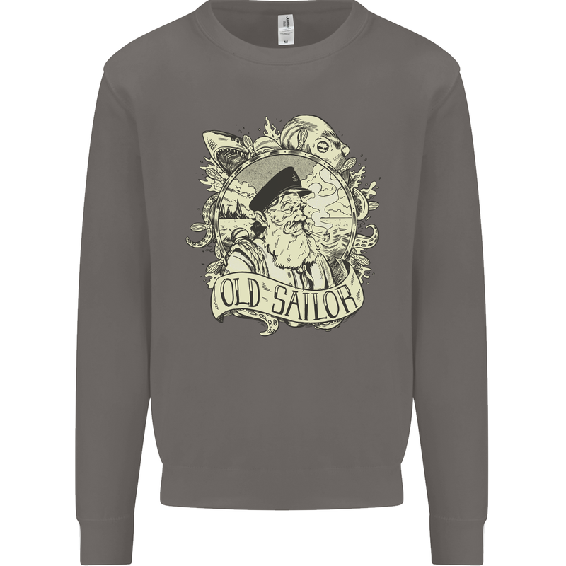 Old Sailor Octopus White Shark Captain Mens Sweatshirt Jumper Charcoal
