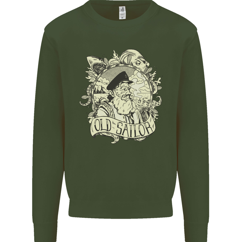 Old Sailor Octopus White Shark Captain Mens Sweatshirt Jumper Forest Green